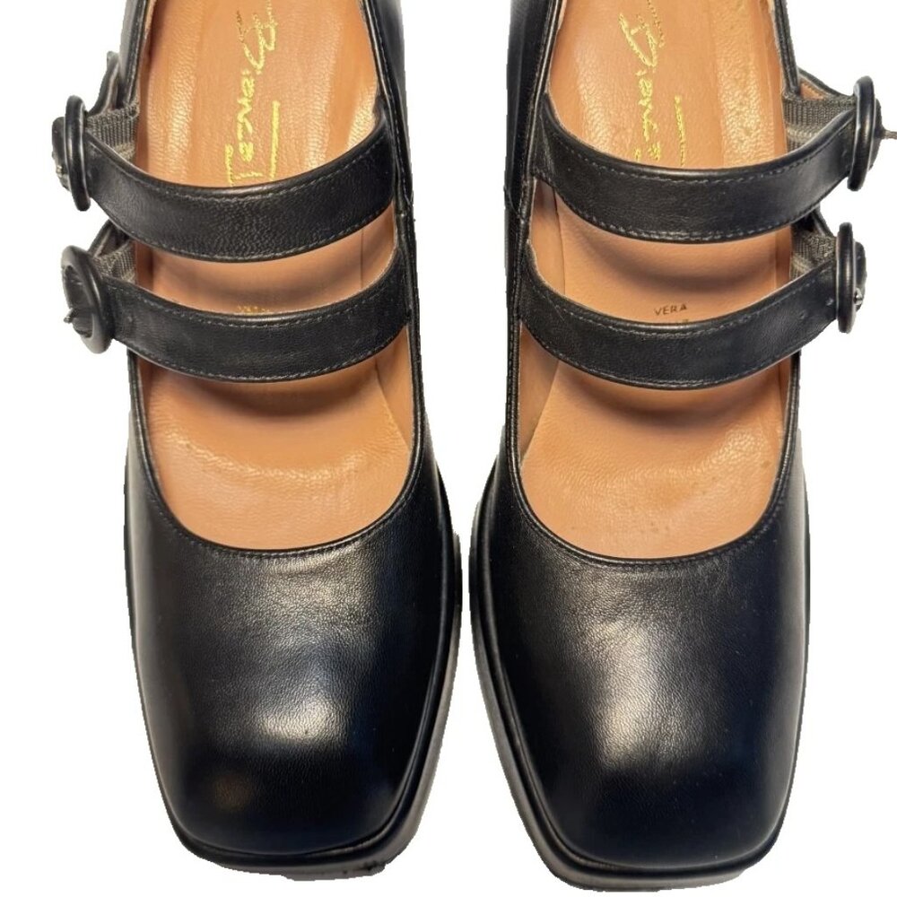 Platform Pumps Black Leather Mary Jane Shoes 3.9 Heels Italy Size 7 Bianca Di